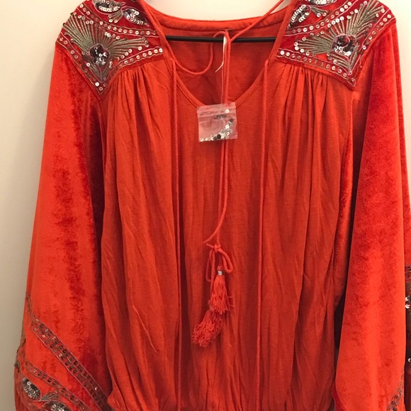 NEW Free people hearts a flame top in orange small - Picture 5 of 8